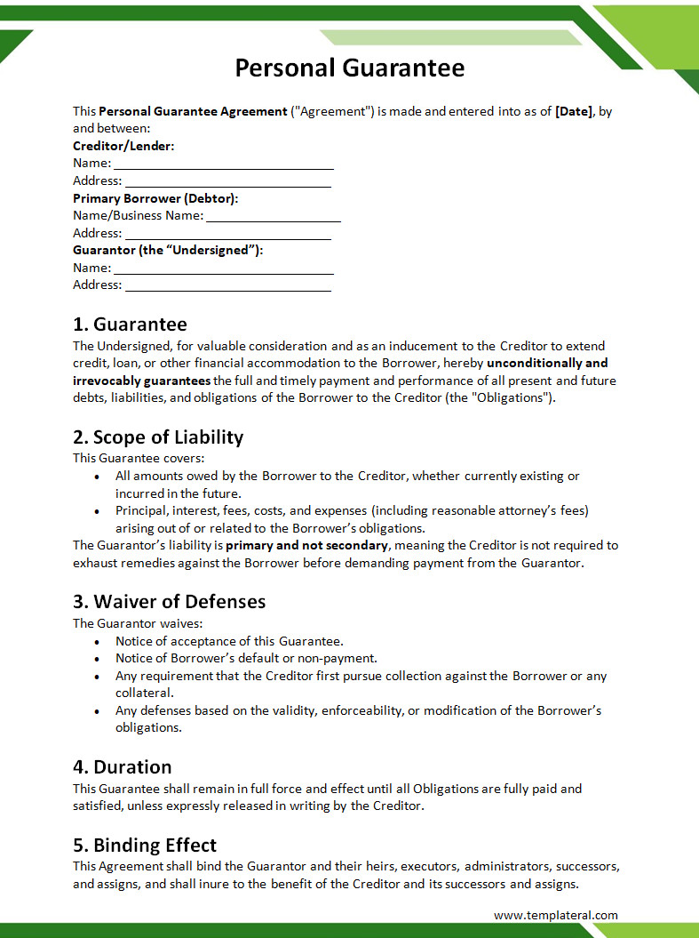 Personal Guarantee Template Personal Guarantee Template Word