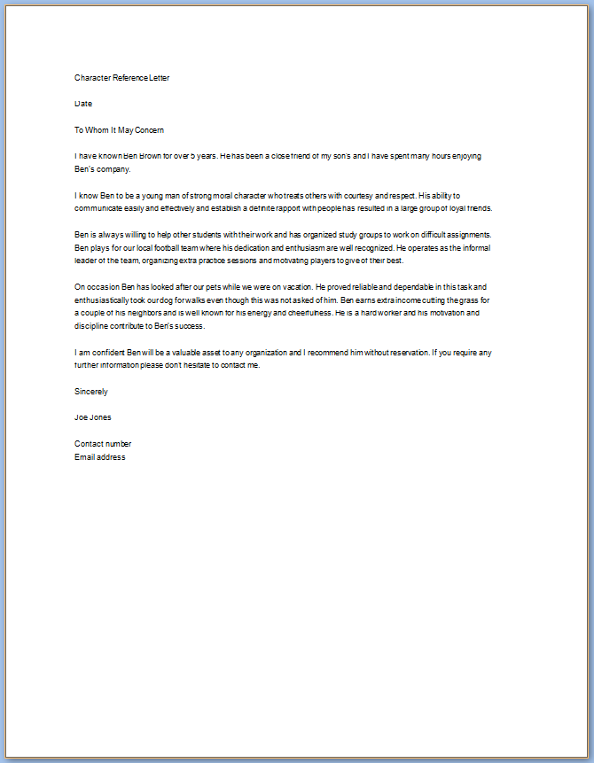 Example Of Character Reference Letter from www.templateral.com
