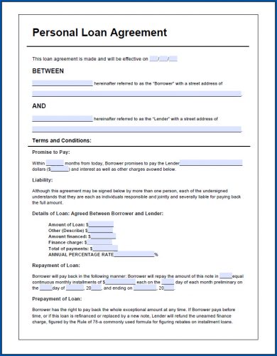 √ Free Printable Personal Loan Agreement Template