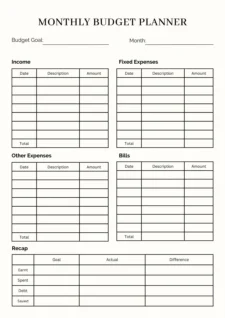 Simple Blank Personal Monthly Budget Template Excel PDF