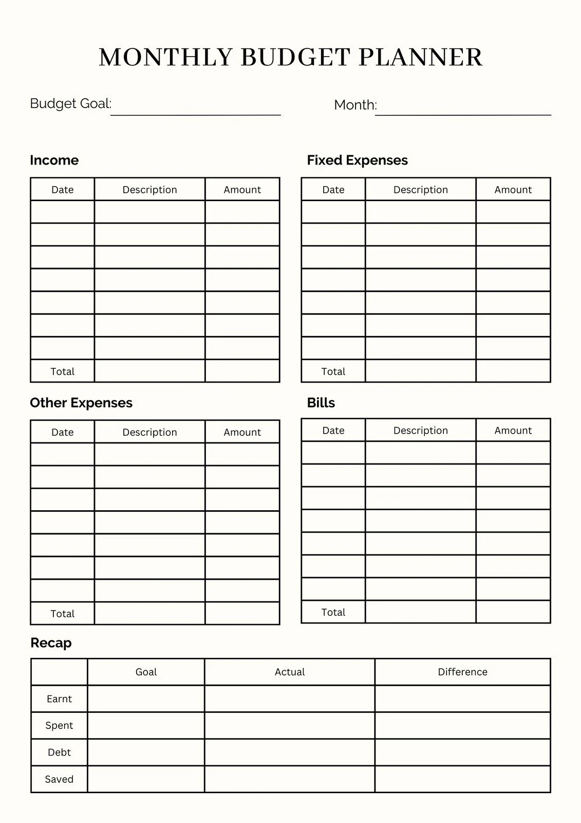 Personal Monthly Budget Template Simple Blank Personal Monthly Budget Template Excel PDF
