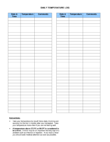 Personal Temperature Log Template Example