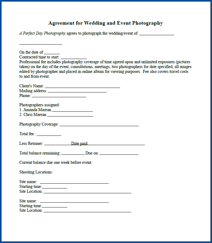 Free Printable Photography Contract For Events