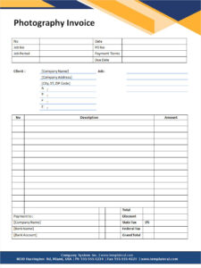 Printable Photography Invoice Template Word