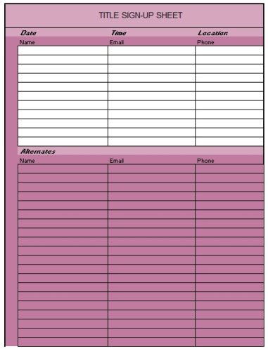 Picnic Sign Up Sheet Template Sample Templateral