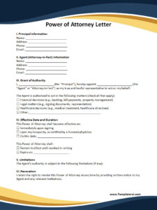 Power of Attorney Letter Template