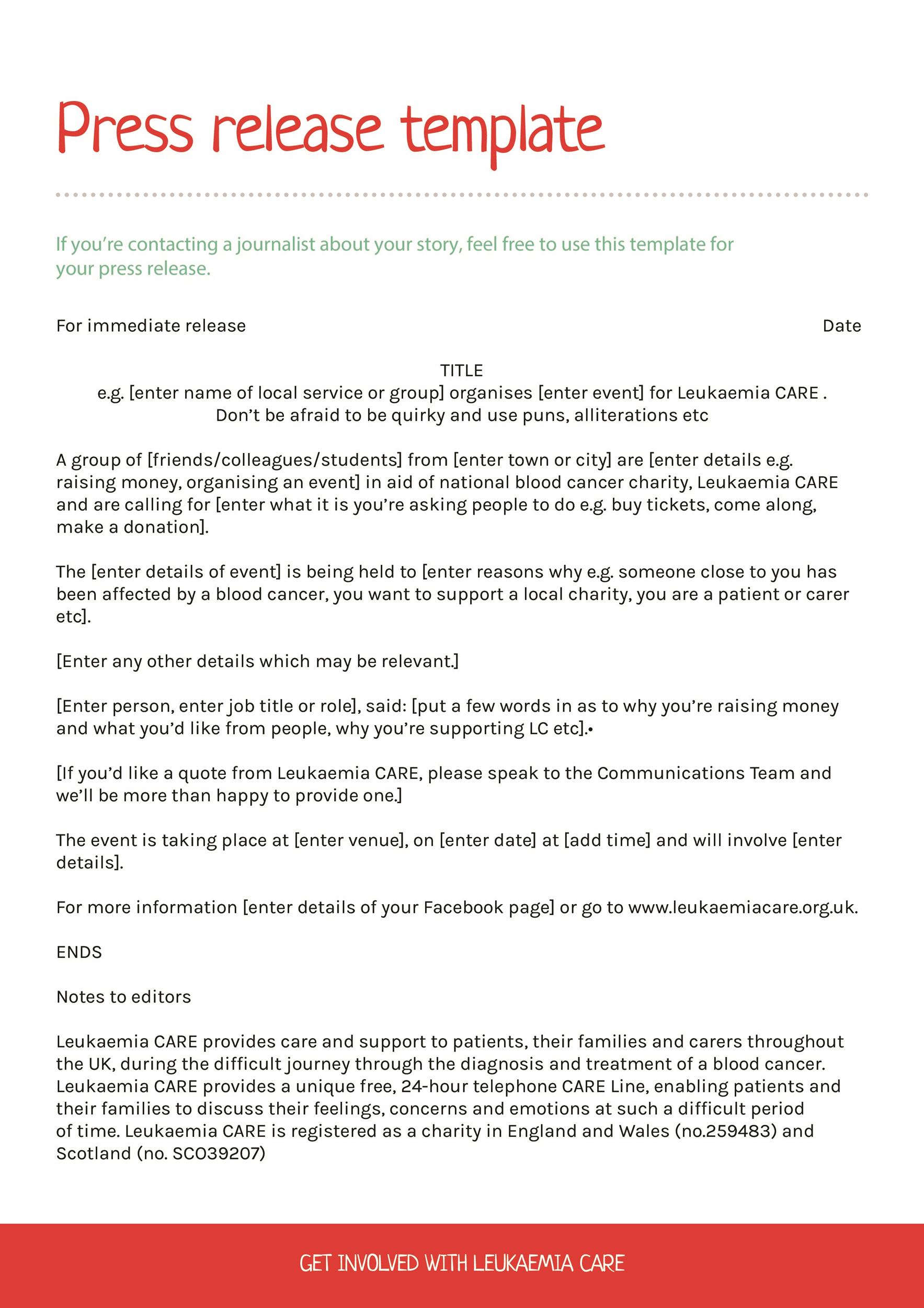 Press Release Template Example
