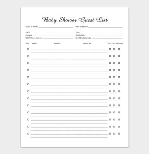 √ Printable Baby Shower Guest List Template