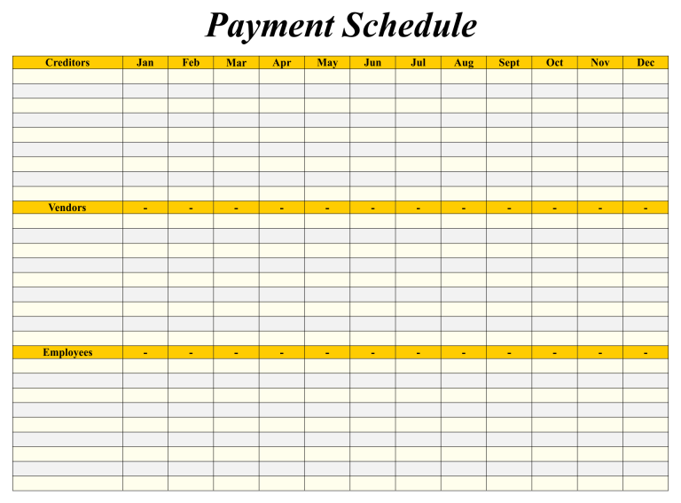 √ Printable Bills Payment Schedule Template