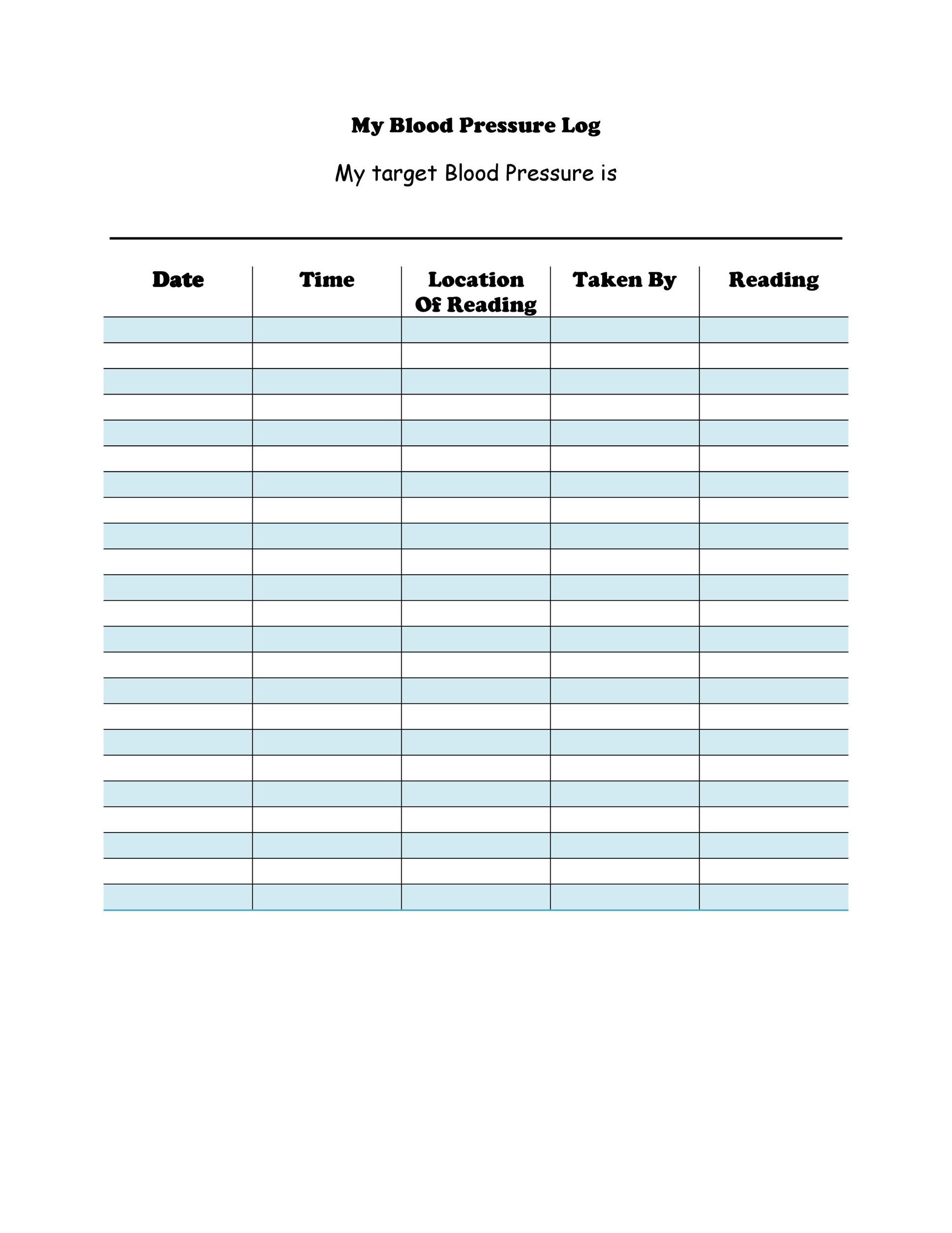 Printable Blood Pressure Log Template Example