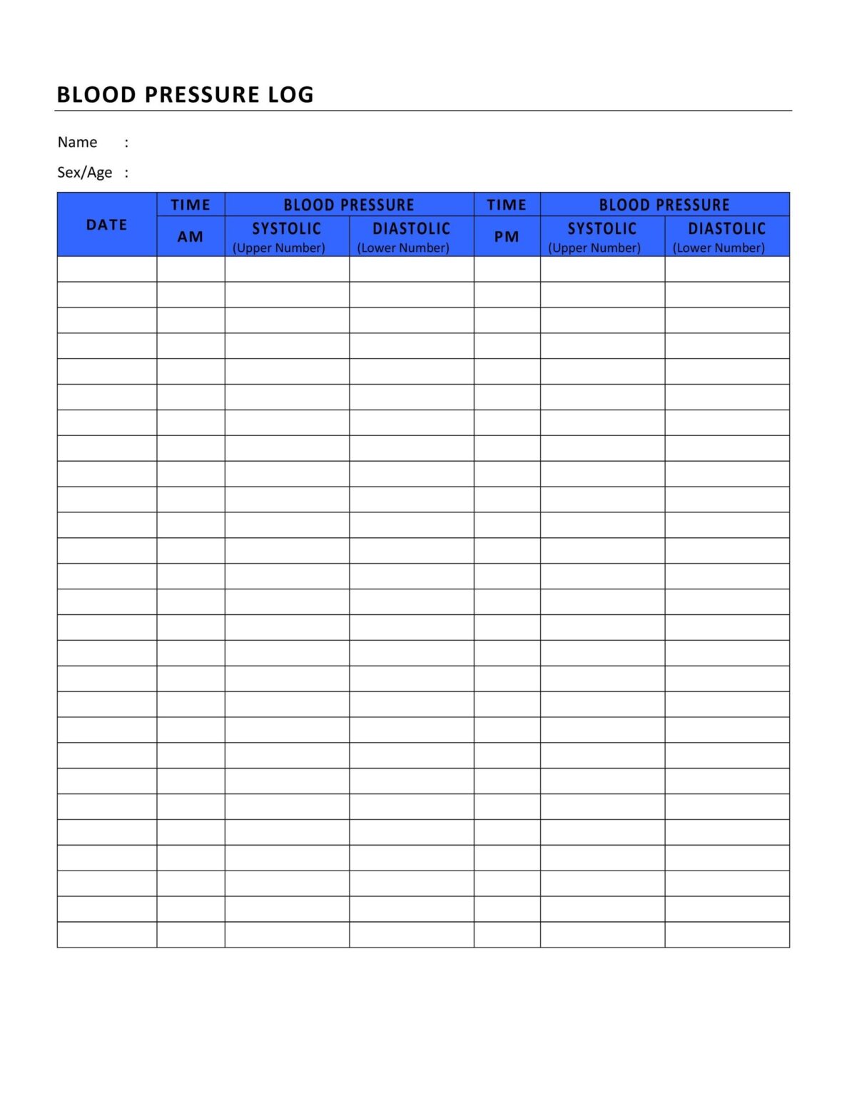 √ Printable Blood Pressure Tracker Template