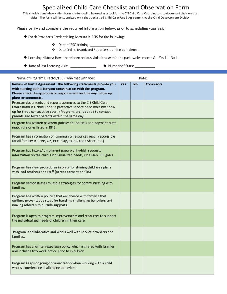 √ Printable Children Safety Checklist Template