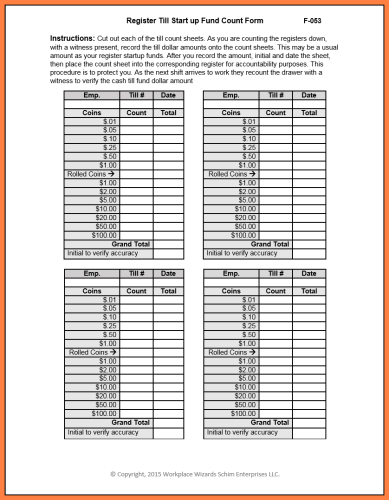 √ Printable Closing Cash Register Template