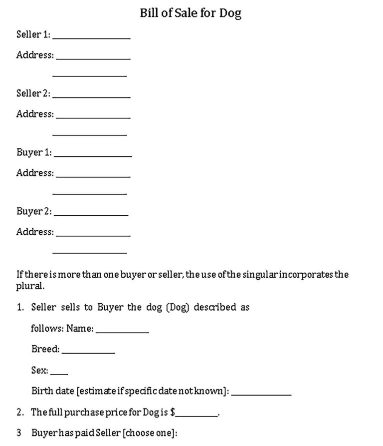 Printable Dog Bill of Sale Form Example Templateral