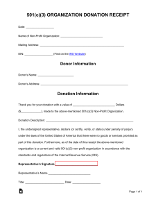 Printable Donation Receipt Template Sample