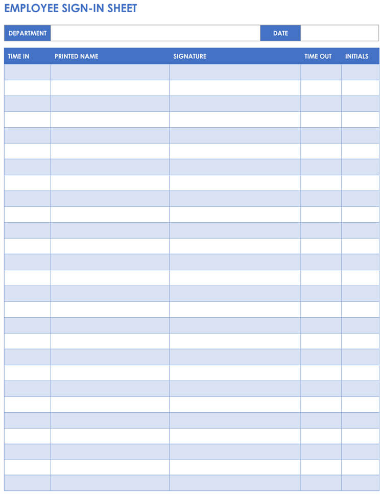 Printable Employee Sign in Sheet Template Printable Employee Sign in Sheet Template