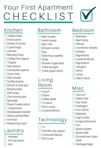 √ Printable First Apartment Checklist Template