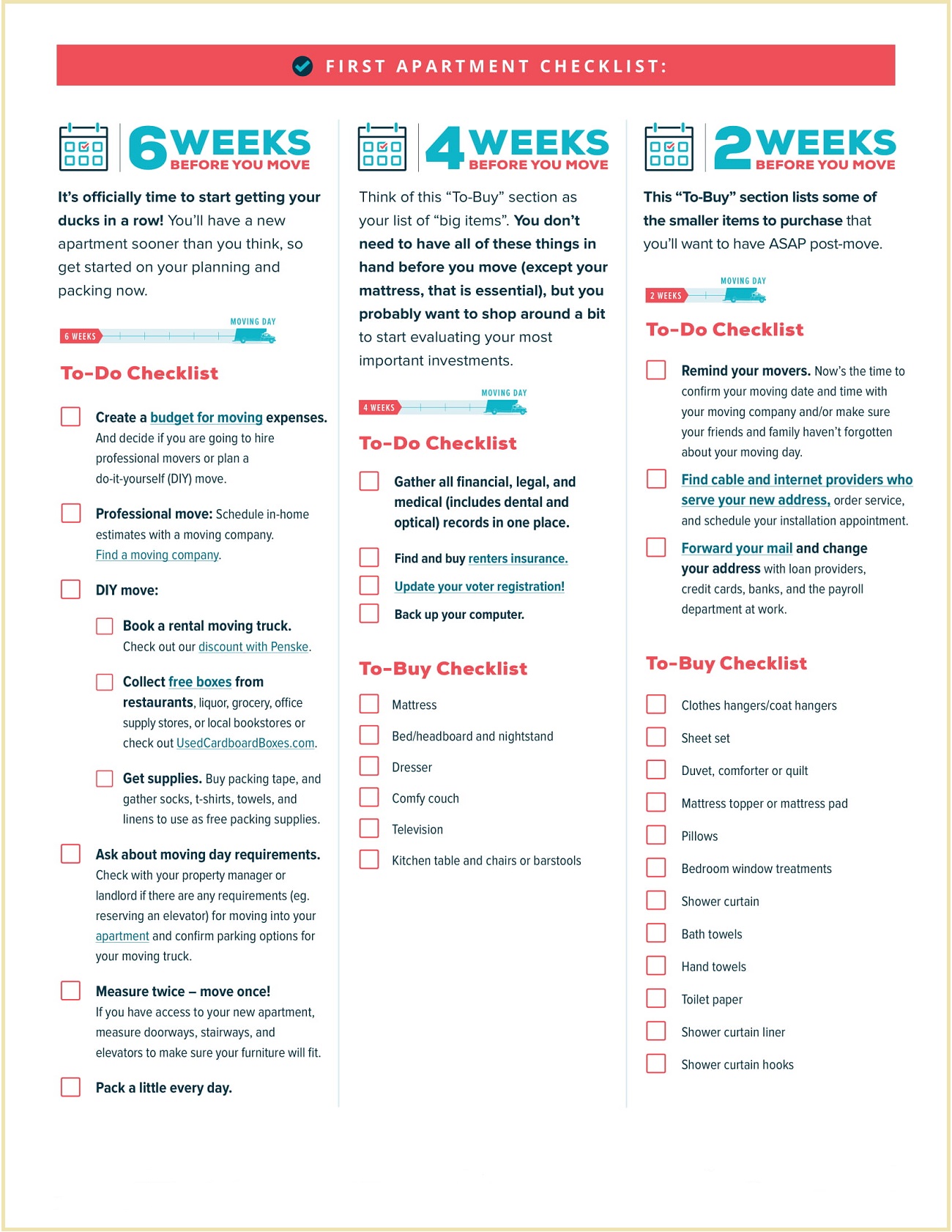 Printable First Apartment Checklist Template Sample