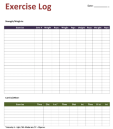 Printable Fitness Log Template Sample