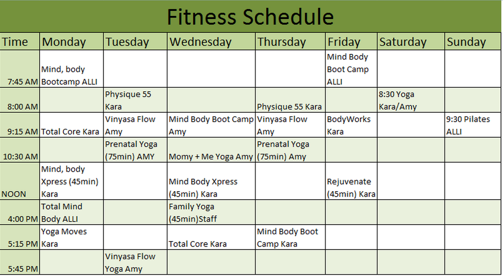 Printable Fitness Schedule Template