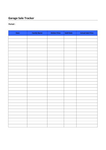 √ Printable Garage Sale Tracker Template