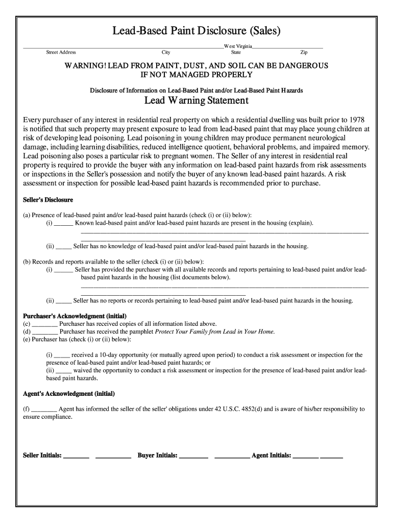 Printable Lead Based Paint Disclosure Form
