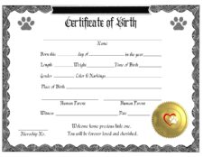 Printable Pet Birth Certificate Template | Templateral