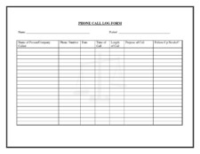 Printable Phone Call Log Template Sample