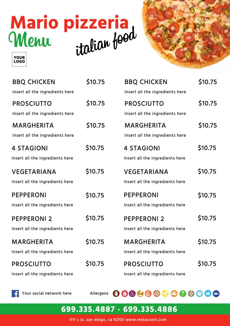 Printable Pizza Menu Template Example