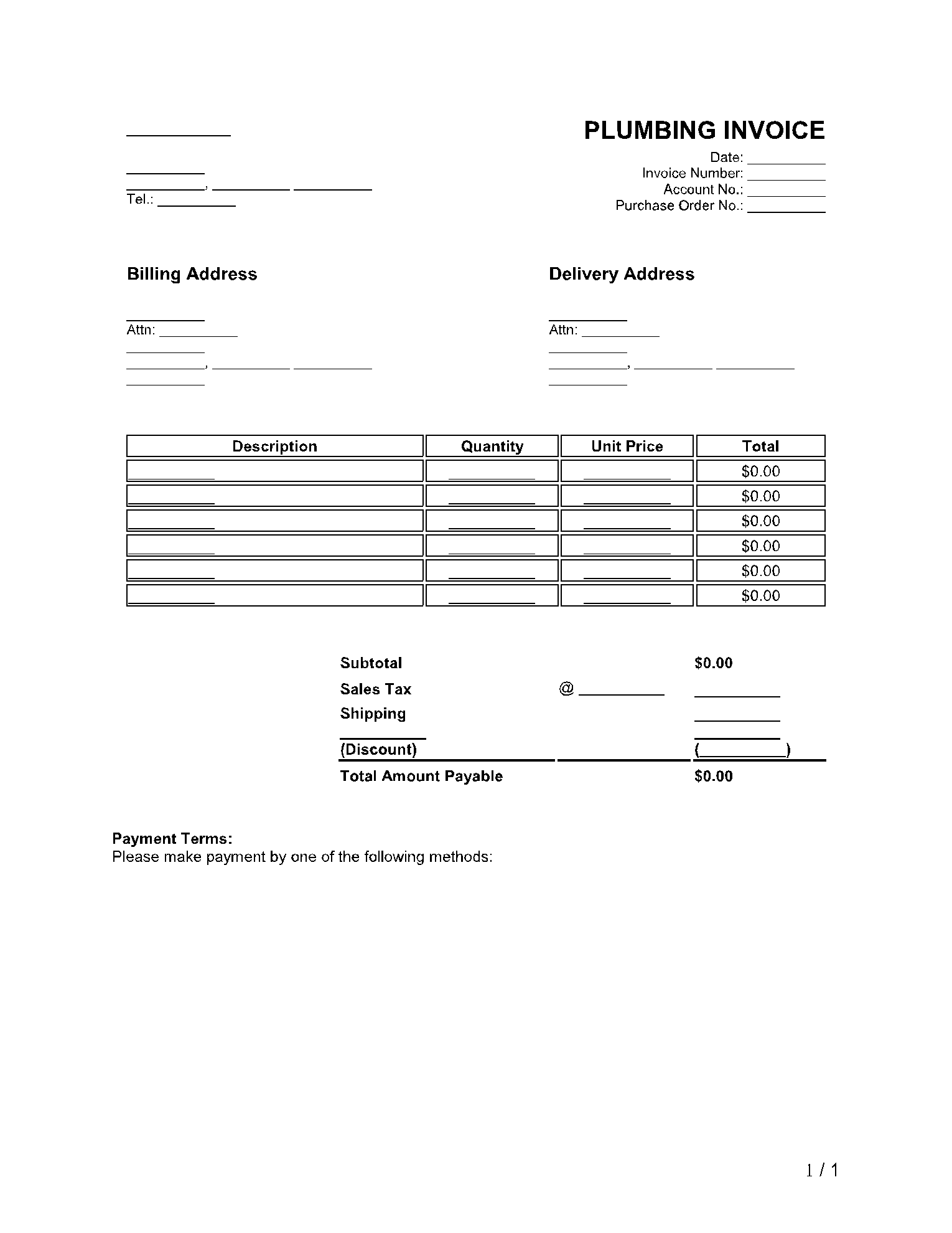 Printable Plumbing Receipt Template Example Printable Plumbing Receipt Template Example
