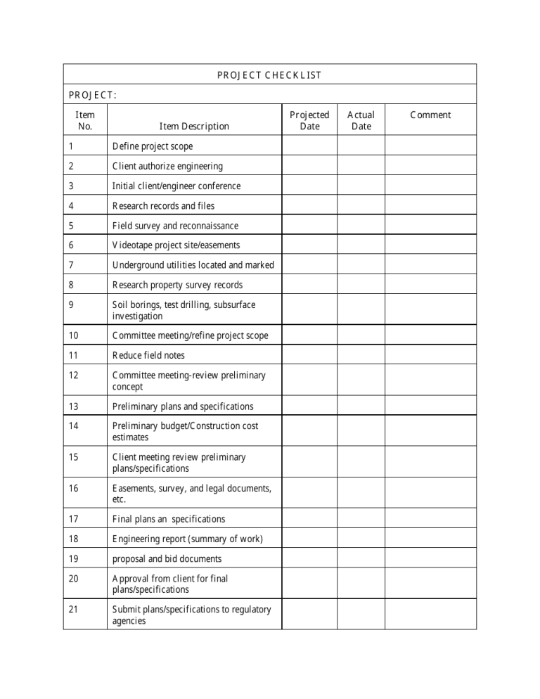 Printable project completion checklist template templateral