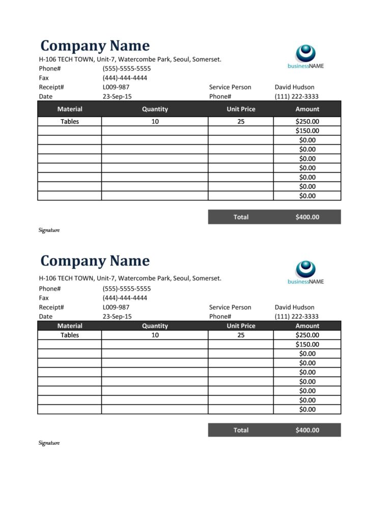 √ Printable Purchase Receipt Template