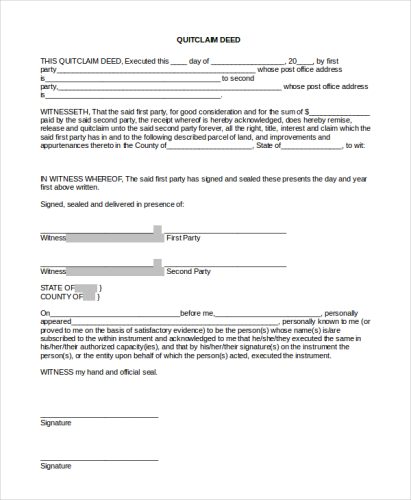 Printable Quit Claim Deed Form Example | Templateral