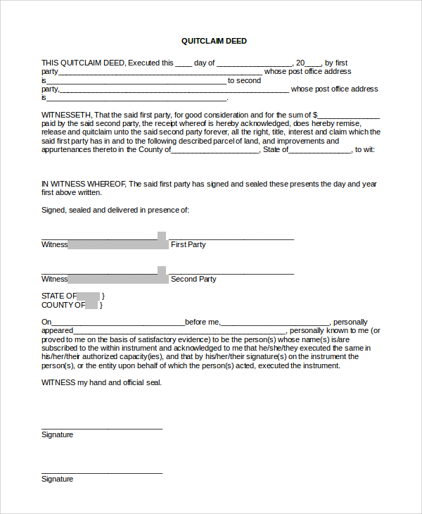 Printable Quit Claim Deed Form Example Printable Quit Claim Deed Form Example