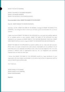 Printable Reference Letter Template for an Employee