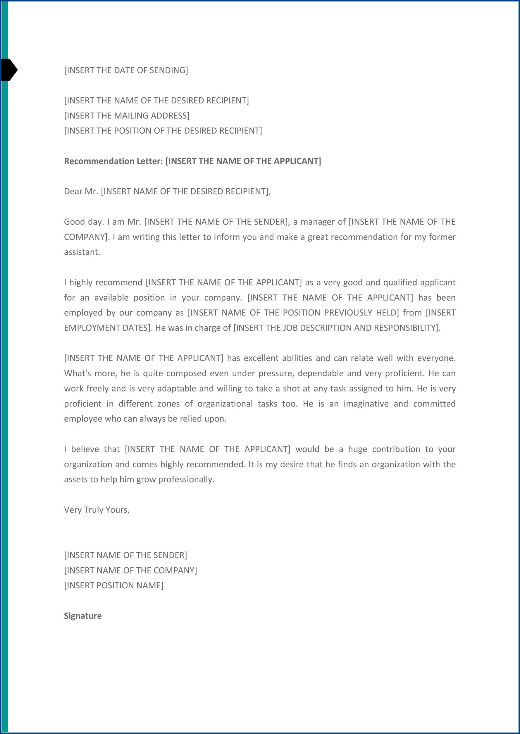 Printable Reference Letter Template for an Employee Printable Reference Letter Template for an Employee