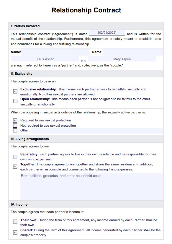 Printable Relationship Agreement Template