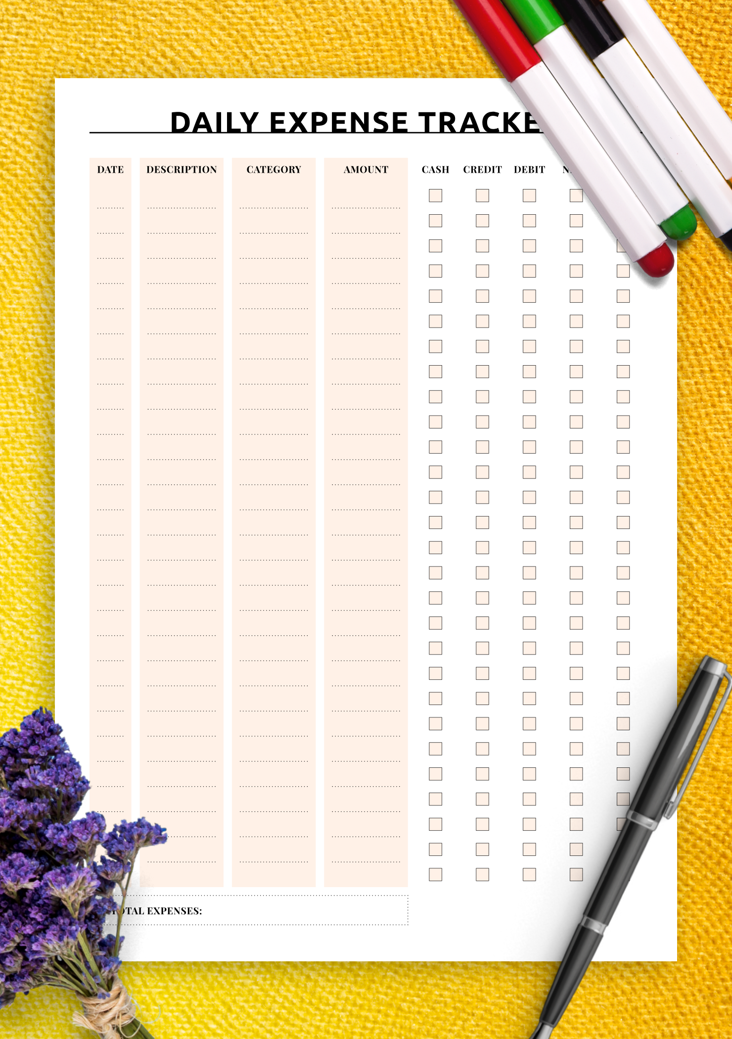 Printable Trip Expenses Tracker Template Example