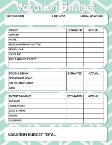 Printable Vacation Cost Planner Template Example