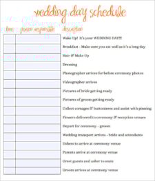 Printable Wedding Schedule Template