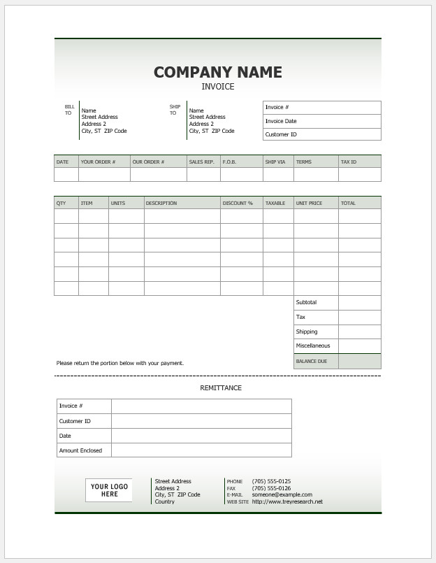 Free Printable Professional Invoice Template