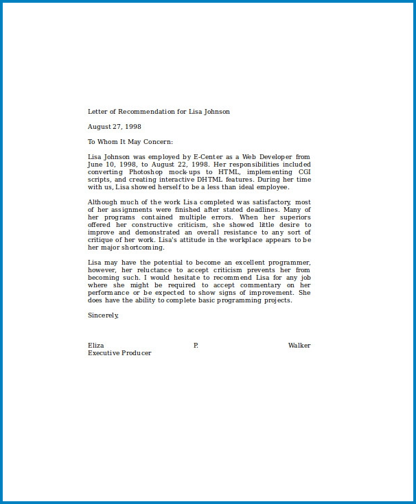Professional Reference Letter Template Sample