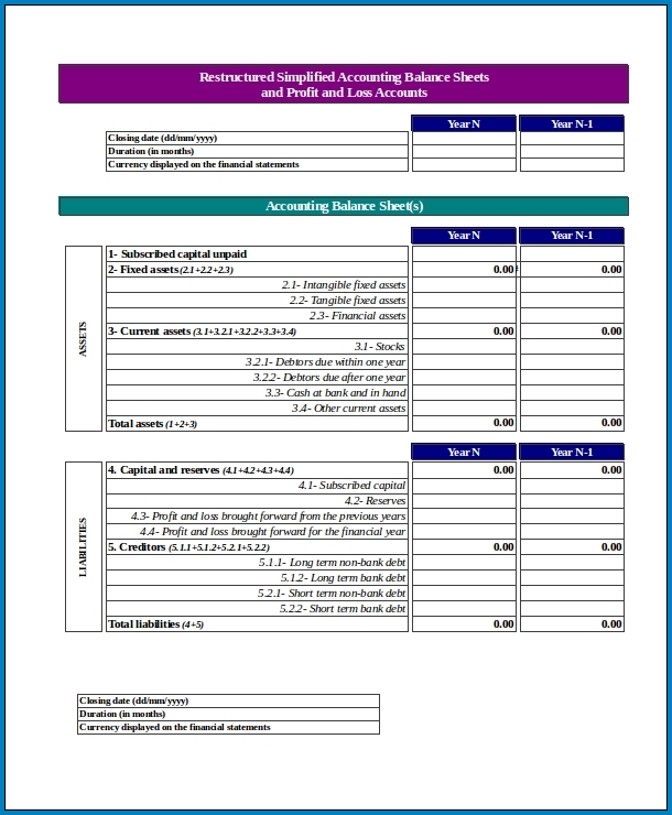 Profit And Loss Account Template Example
