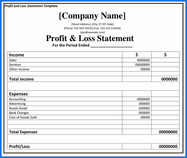 Profit Loss Statement Example