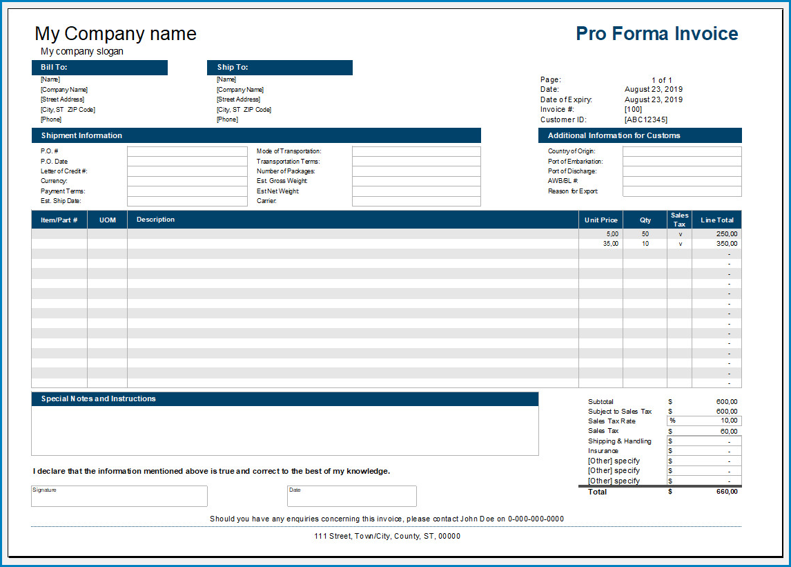 Free Printable Proforma Invoice Template