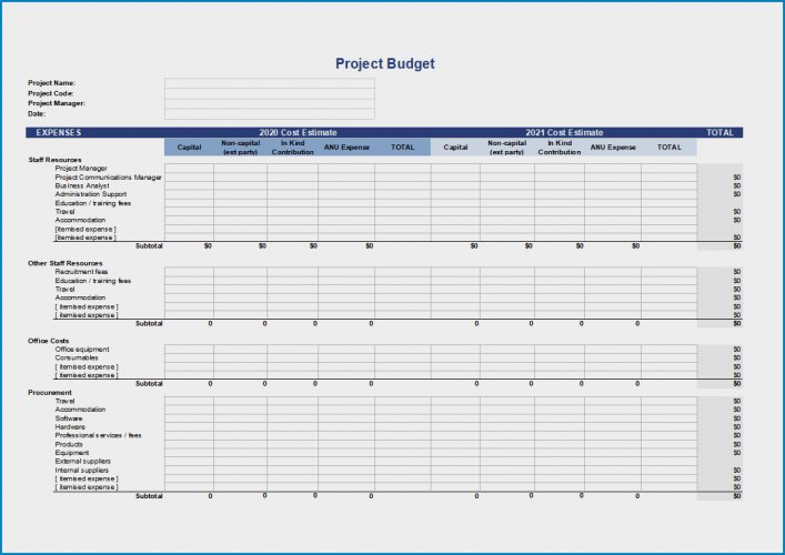 √ Free Printable Project Budget Template