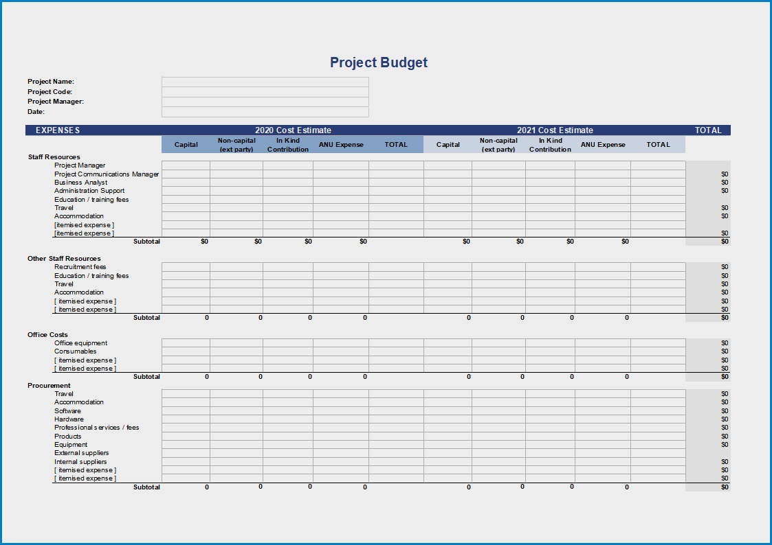 Free Printable Project Budget Template