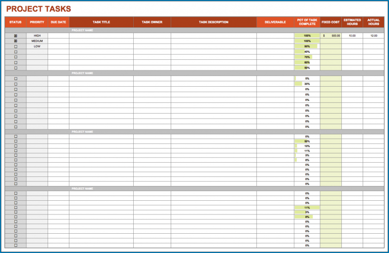 √ Project Manager Task List Template