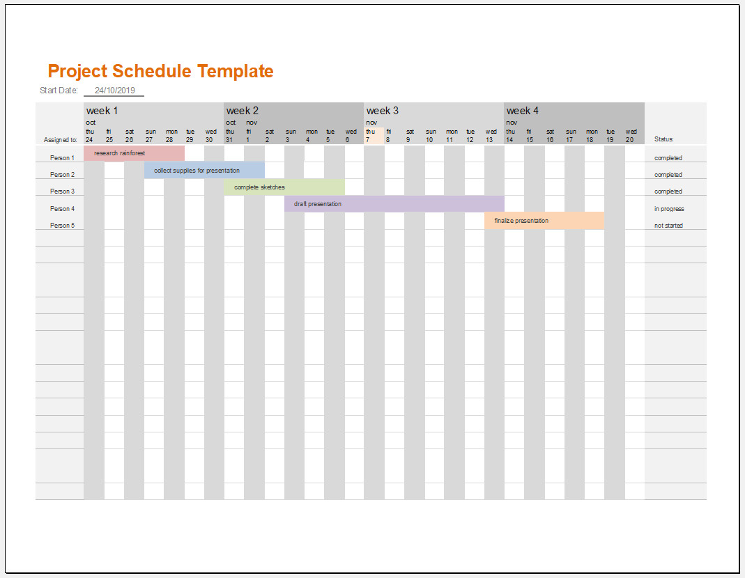 Free Printable Project Schedule Template Excel Templateral