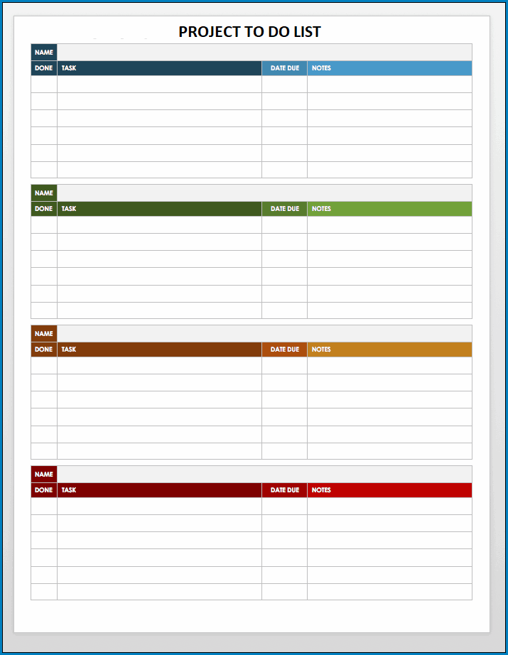 Project To Do List Template Sample